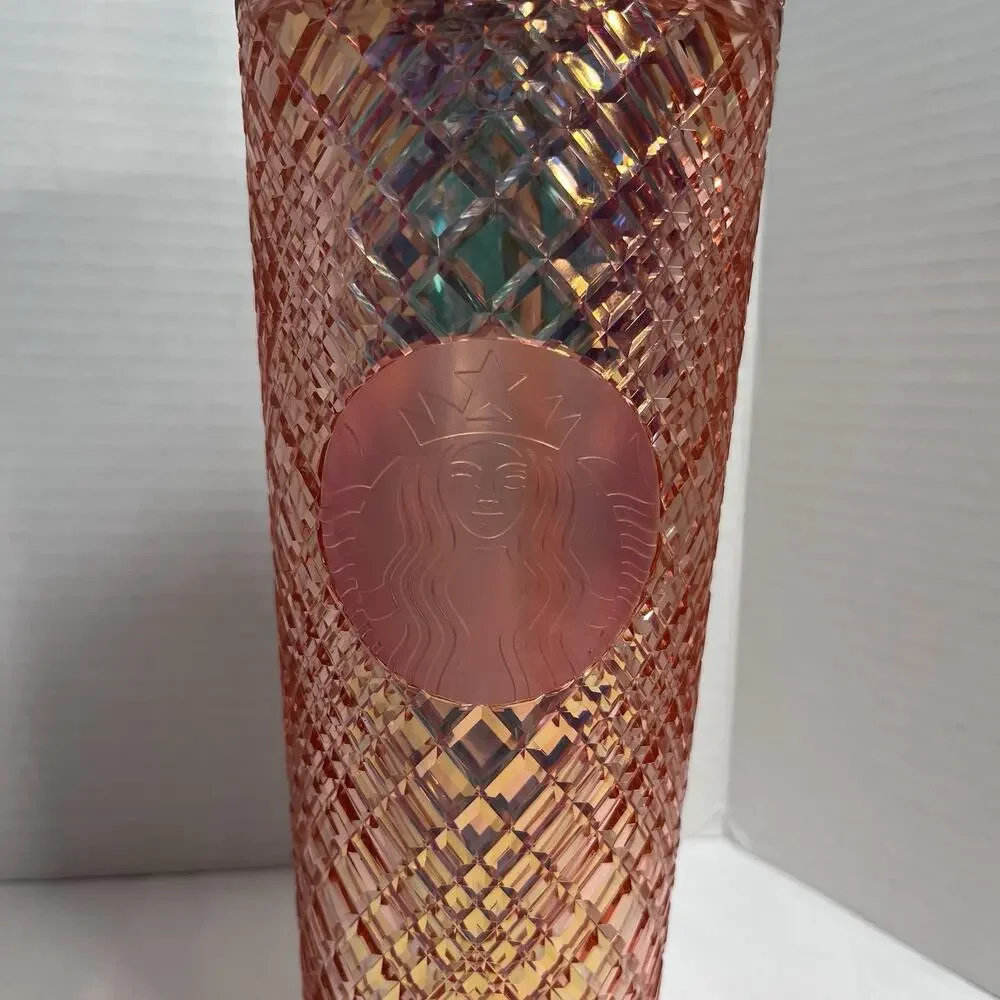 NWTStarbucks Holiday 2021 Iridescent Rose Gold Jewel Cold Cup Tumbler 24oz Venti